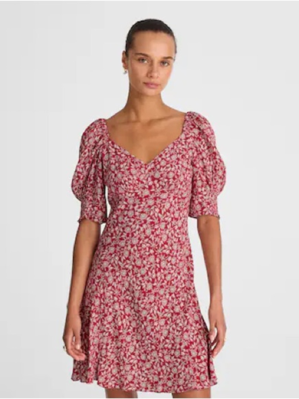 Madewell Red Floral Puff-Sleeve Dress